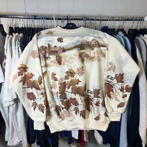 Artisan Cream Crewneck with Autumn Leaf & Countryside Print